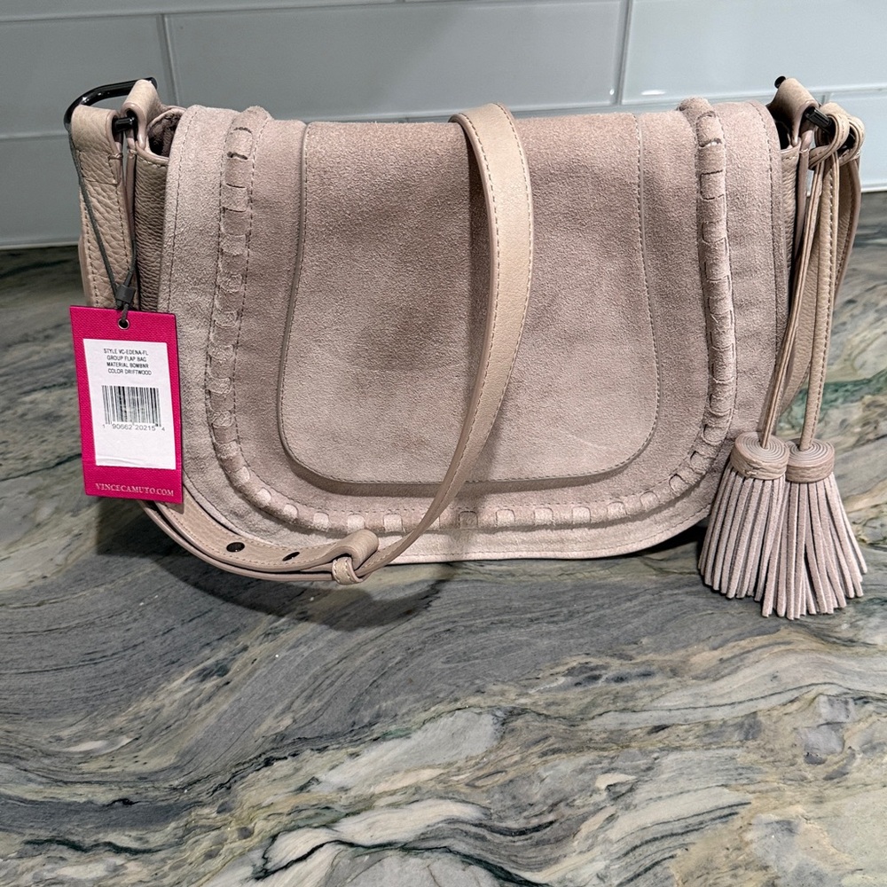 Vince Camuto Taupe Suede Crossbody Bag